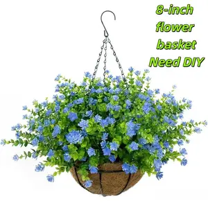 Artificial Hanging Basket with 12 UV-Resistant Fake Flowers, Outdoor Decorative Plants for Home Garden, Porch and Yard, Spring and Summer Decoration