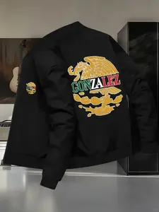 Men's Latin Culture Theme Baseball Jacket, Casual Geometric Pattern, Perfect for Motorcycle Events and Trendy Cultural