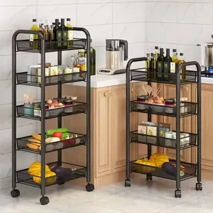 Slim Rolling Storage Cart - 3/4/5 Tier Utility Cart with Removable Rust-Proof Baskets, Space-Saving Gap Organizer with Wheels for Kitchen, Pantry, Bathroom