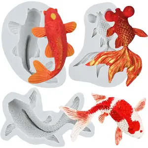 Koi Fish  Molds Goldfish Fondant Mold for Cake Decoration Cupcake Topper  Candy Sugar Craft Gum Paste Polymer Clay Set Of 3