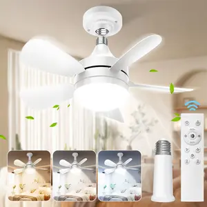 Socket Ceiling Fan Light with Remote Control, Ceiling Fan with LED Light and Remote, Light Socket Fan Adjustable Speeds and Brightness for Bedroom, Kitchen, Living Room