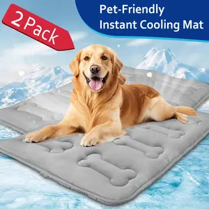 2PCs Dog Cooling Mat for Large Dogs or Cats, Thickened Durable Non-Toxic Non-Slip Quiled Long-Lasting Cool Summer Pet Pad with Cute Bone Stitching, Portable Lightweight Washable Indoor Outdoor Cold Kennel Crate Bed, Grey #Tiktokshopstockup