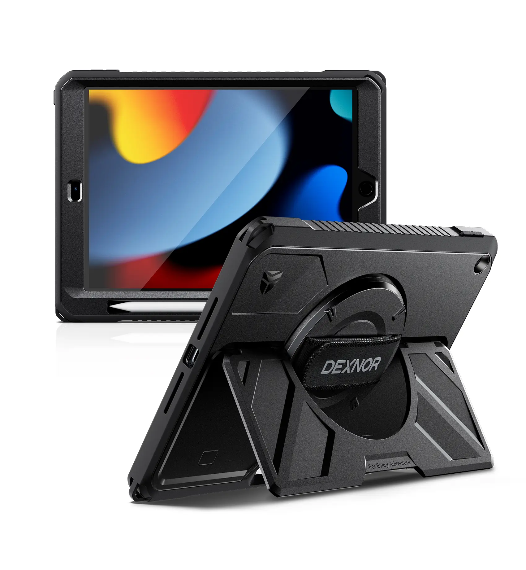 Dexnor Tablet Case for iPad 9th/8th/7th Generation 10.2in, Rugged Protection Casing with 360° Rotating Hand Strap, Large Stand, Screen Protector, Pencil Holder & Full-Body Shockproof Bumper - Tablet Accessories