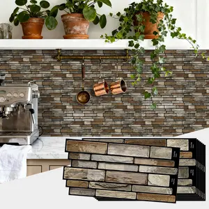 10pcs Marble Pattern Self-Adhesive Kitchen Tile Stickers, Easy Install Oil-Proof PVC, Ideal for Kitchen & Bathroom Backsplash, 4.72x9.69 Inches, Decorative Wall Sticker