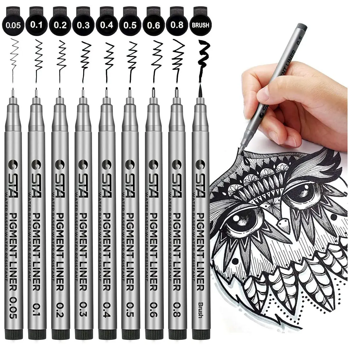 9pcs Micro-Pen Fineliner Writing Tool Set - Waterproof Archival Ink Micro Liner, Art Drawing Supplies for Artists, Crafts Art Supplies, Office Stationery (Sketching, Technical Work)