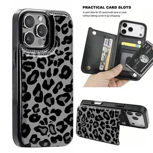 Trendy and fashionable leopard print themed anti-drop leather card holder phone case,for iPhone 17 Pro Max Phone Case 17 Air 16 15 Plus 14 13 12 , Samsung Galaxy S25 ULTRA FE Plus S22 S23 FE S24 Plus