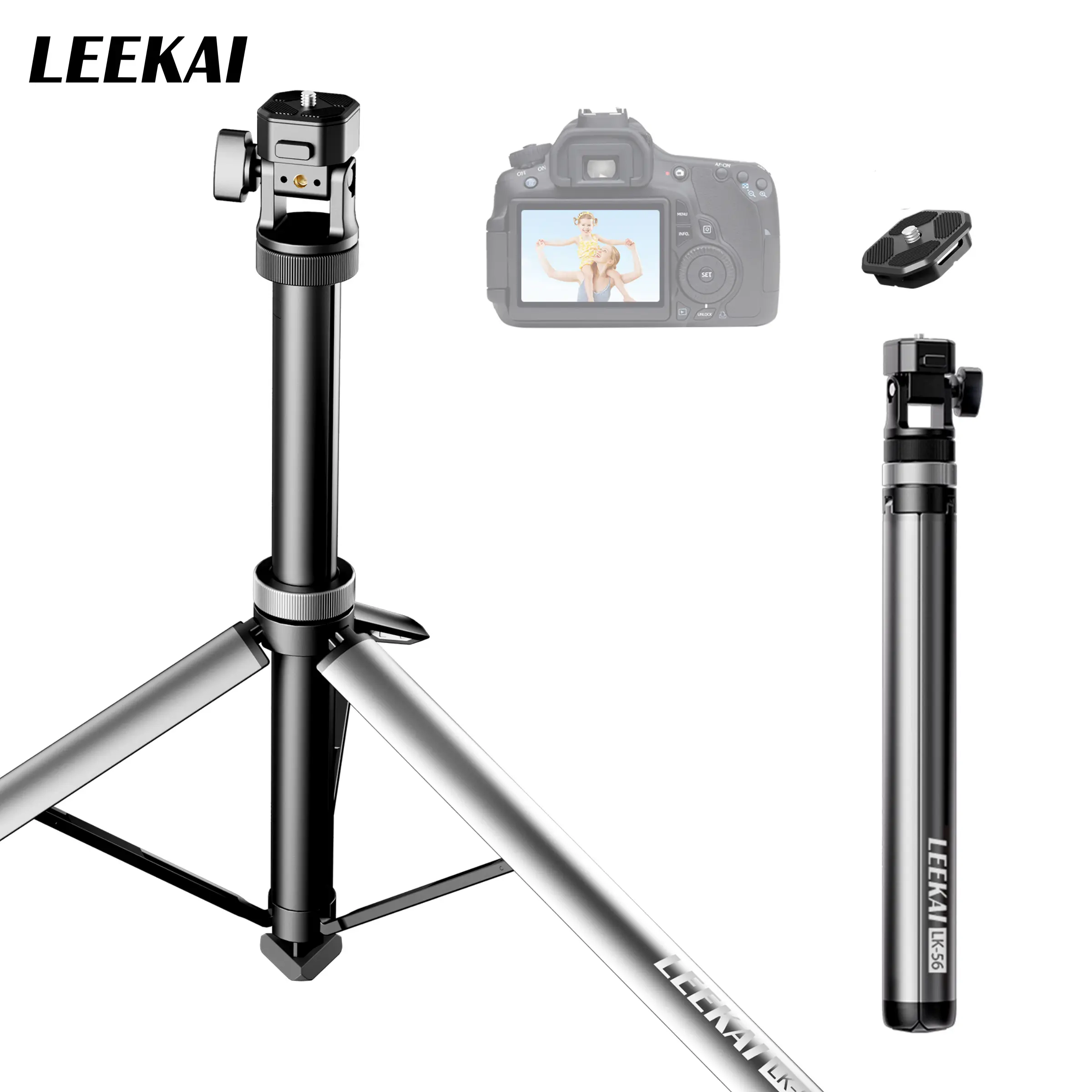 LEEKAI LK56 Auto Pop-Up Light Stand, 84''/213cm Auto Open Adjustable Camera Tripod,  Aluminum Alloy Stand with 1/4" Screw for Ring Light, DSLR, Video Rig, Wedding Photography, Solo Creator & Videographer Travel Setup, Max Load 20 lbs