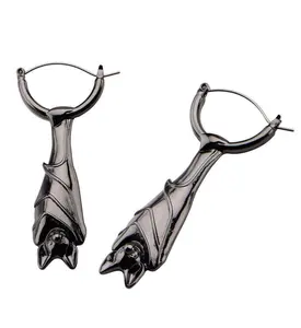 Black Hanging Bat Plug Hoops
