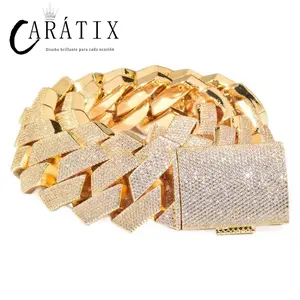 CARÁTIX - 25mm/30mm Big Heavy Hip Hop 5A+ CZ Stone Bling Ice Out Solid Rhombus Cuban Miami Link Chain Necklaces for Men Rapper Jewelry Valentine's Day Gift for Men & Girls & Boys Mothers' Day Gift #Springtok