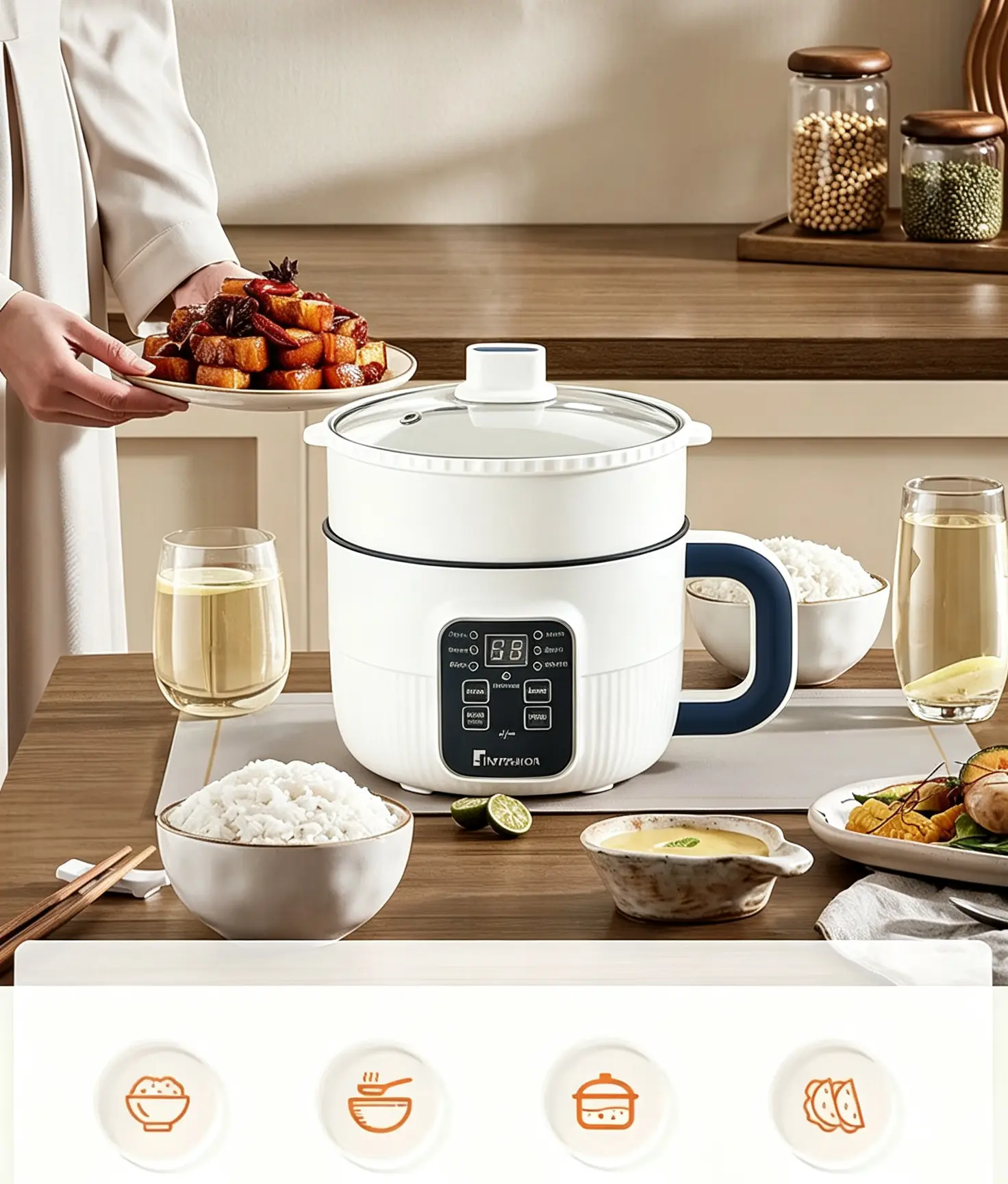 Electric Rice Cooker for 2-3 People - Fast Cooking, Smart Scheduling, Multifunctional, Food-Grade Nonstick Inner Pot