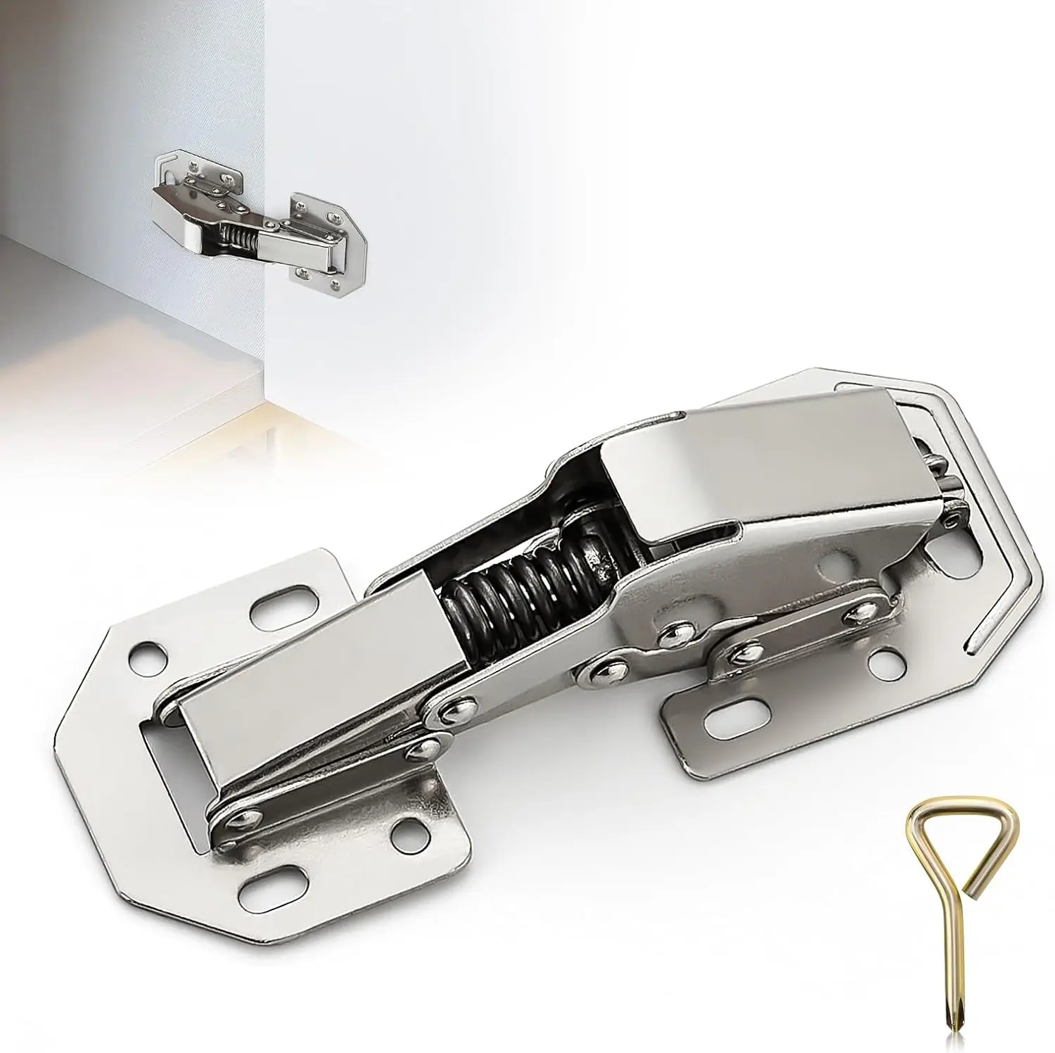 4-Pack Hidden Hinges for Frameless Cabinet Doors, Concealed Cabinet Hinges, Surface Mount Hinges