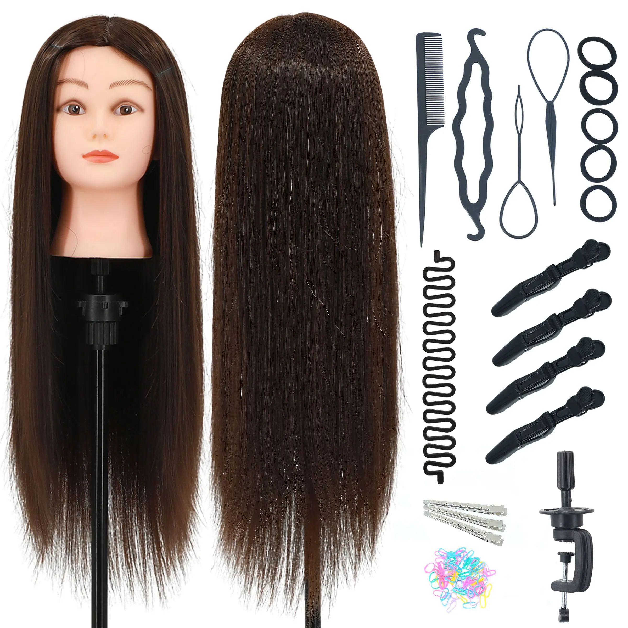 24-26 Inch Mannequin Head Human Hair, Adjustable Wig Head, Practice Mannequin Head, Cosmetology Manikin Doll Head for Hair Styling & Braiding, Ideal for Extension Training, Hair Extensions