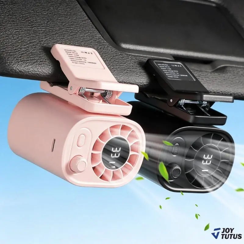 【Summer Survivals】Joytutus Portable Handheld Car Clip-On Fan, 2026 Summervibes, LED Display, 360° Rotation, 100 Adjustable Speeds, USB Rechargeable, 16℃ Semi-Cooling, Wide Clamp, 20Hr 3000mAh Battery,  Personal Automotive Cooling, Portable Handheld Fan