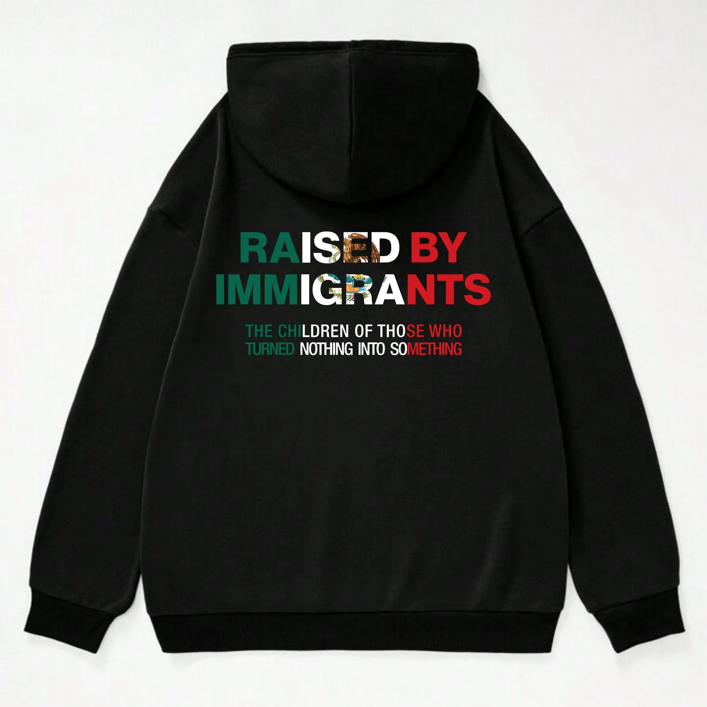 Mexican Heritage Raised By Immigrants Back Print Hoodie Sweatshirt | Dreamer Proud Daughter Culture Graphic Top Unisex Streetwear