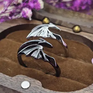 modmints Couples' Adjustable Open Statement Multi Ring Set - His and Hers with Dragon Wings, Angel, Devil Symbolic Motifs, Wedding Promise Rings for Anniversary