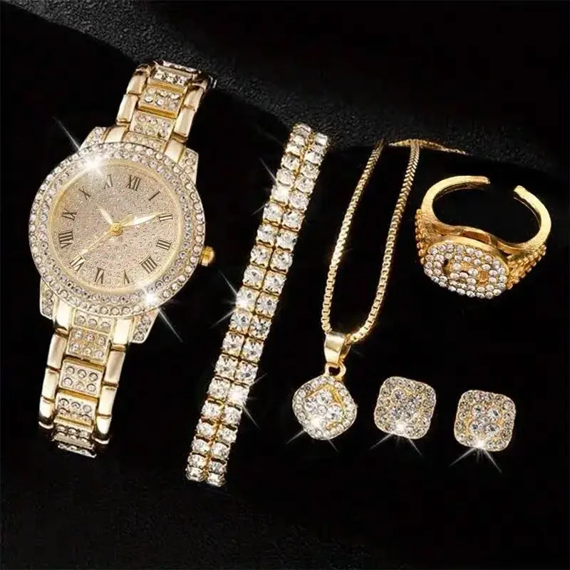 Women Luxury Crystal Watch Bracelet 2PcsSet Bling Rhinestone Quartz Wristwatch GiftFor Her