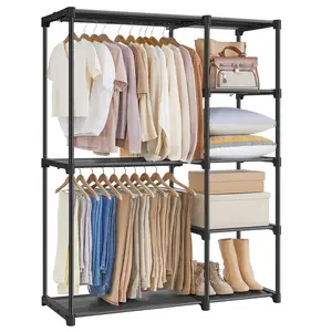 SONGMICS Portable Closet, Freestanding Closet Organizer, Clothes Rack with Shelves, Hanging Rods, Storage Organizer, for Cloakroom, Bedroom, 44.1 x 16.9 x 65 Inches
