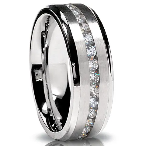 7MM Men's Eternity Titanium Ring Wedding Band with Cubic Zirconia CZ sizes 5 to 13