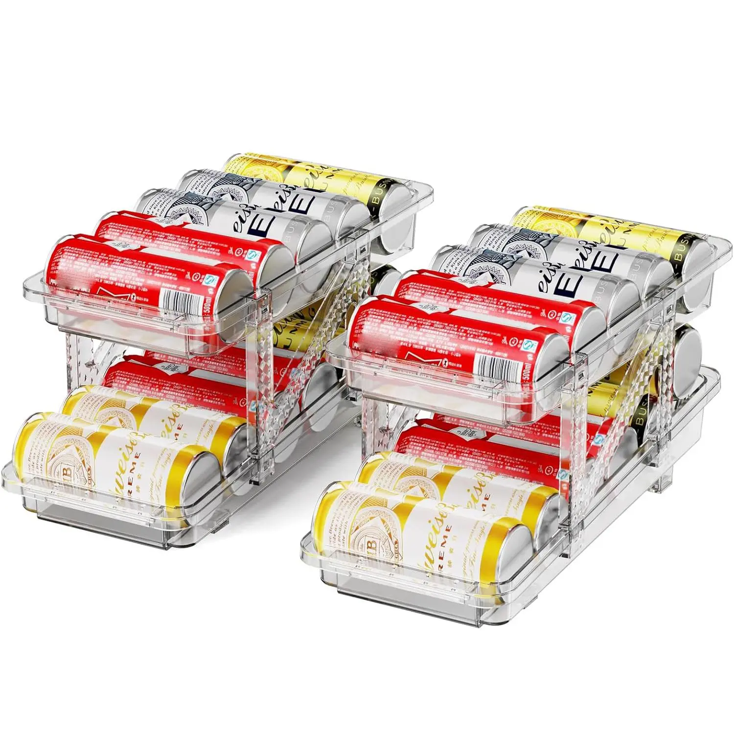 Expandable Soda Can Dispenser For Fridge - 2-Pack - Clear Transparent Soda Can Organizer For Refrigerator, Kitchen, and Pantry Storage Organizer for Cans, Beverage Bottle, Canned Food & Bottles (2 Pack)