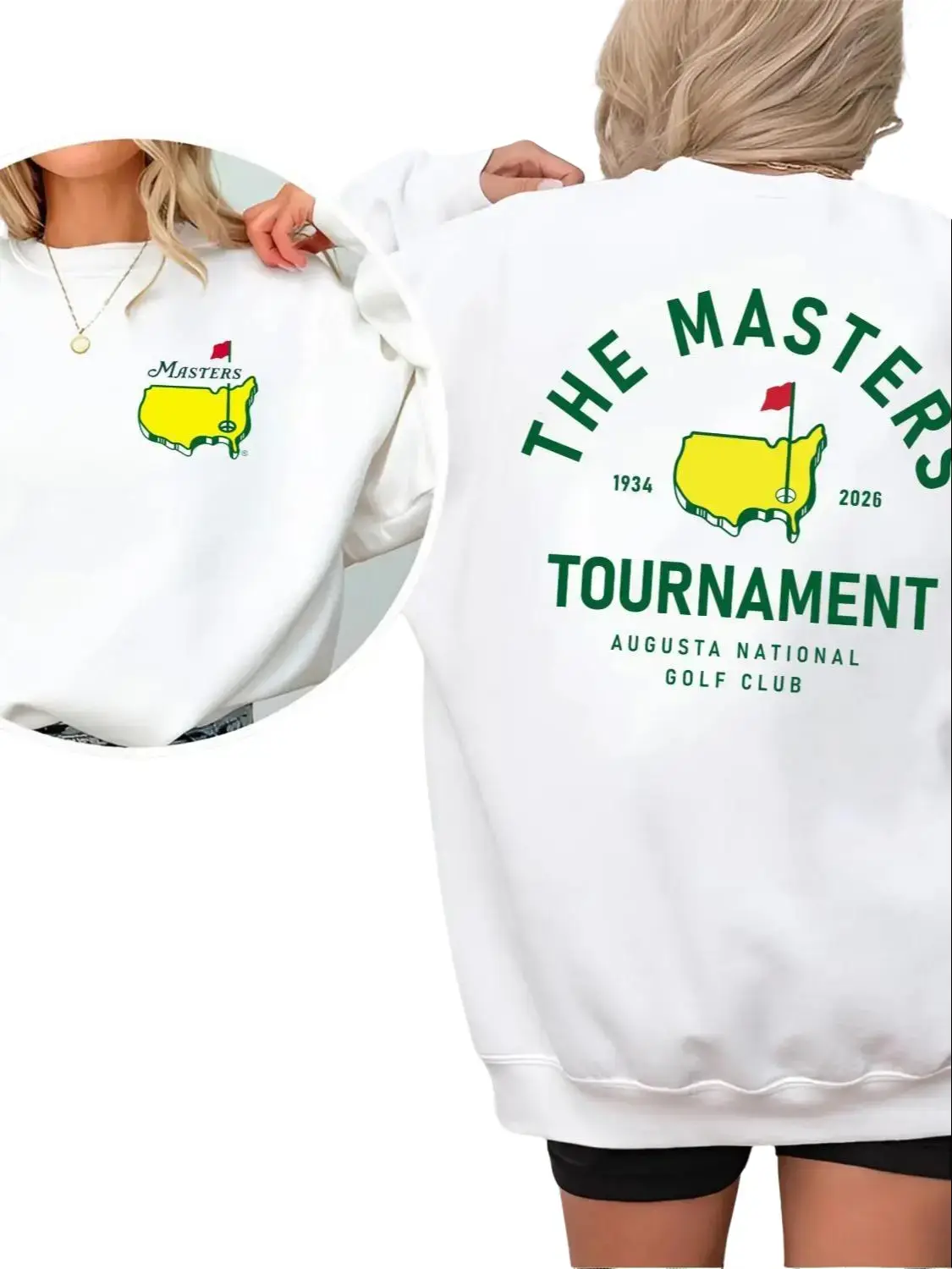 Women's The Masters 2026 Tournament Cotton Longsleeves Sweatshirt - Sporty Retro Augusta National Golf Graphic Round Neck Fashion Casual Top, Golf Graphic Women's Pullover Sweatshirts, Crew Neck, Vintage, Everyday, Graphic Print