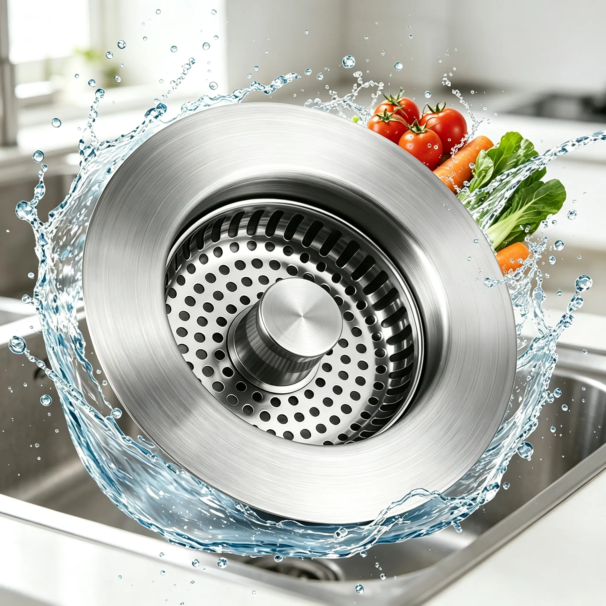 Drain strainer,3 in 1 Kitchen Sink Drain Strainer, Stainless Steel Sink Stopper, Efficient Food Catcher Basket Fits US Standard 3 1/2 Inch Sink Drain