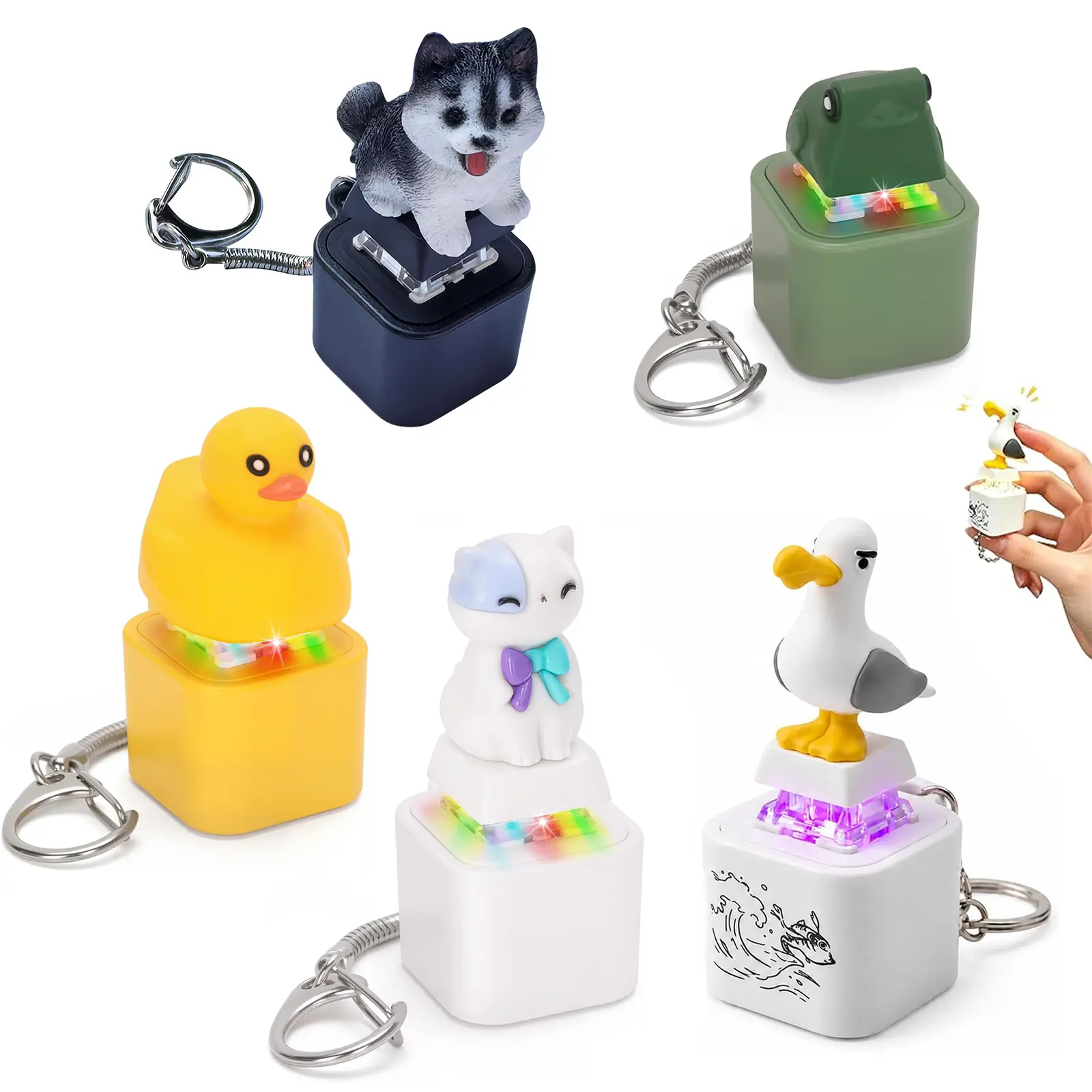 5 PCS Multipack Button Form Fidget Keychain Toy - Rechargeable, LED Light, Real Sound Clicker, Abs Material, Clicky Fun Sensory Stress Relief Gadget for Adults