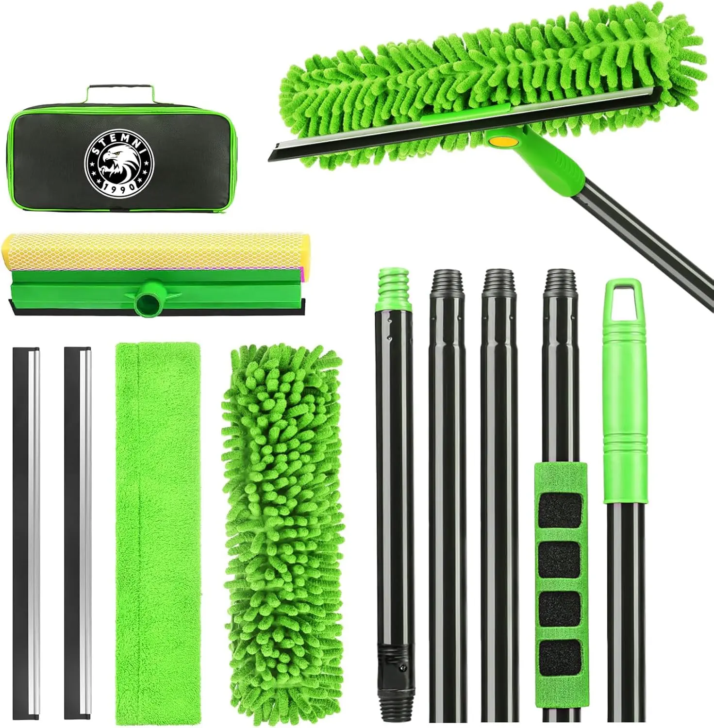 4-in-1 Window Cleaning Kit with Storage Bag, 79'' Window Squeegee Cleaner Tool with Extension Pole, Professional Window Washing Equipment for Home, Outdoor Windows, Glass, Shower, Commercial