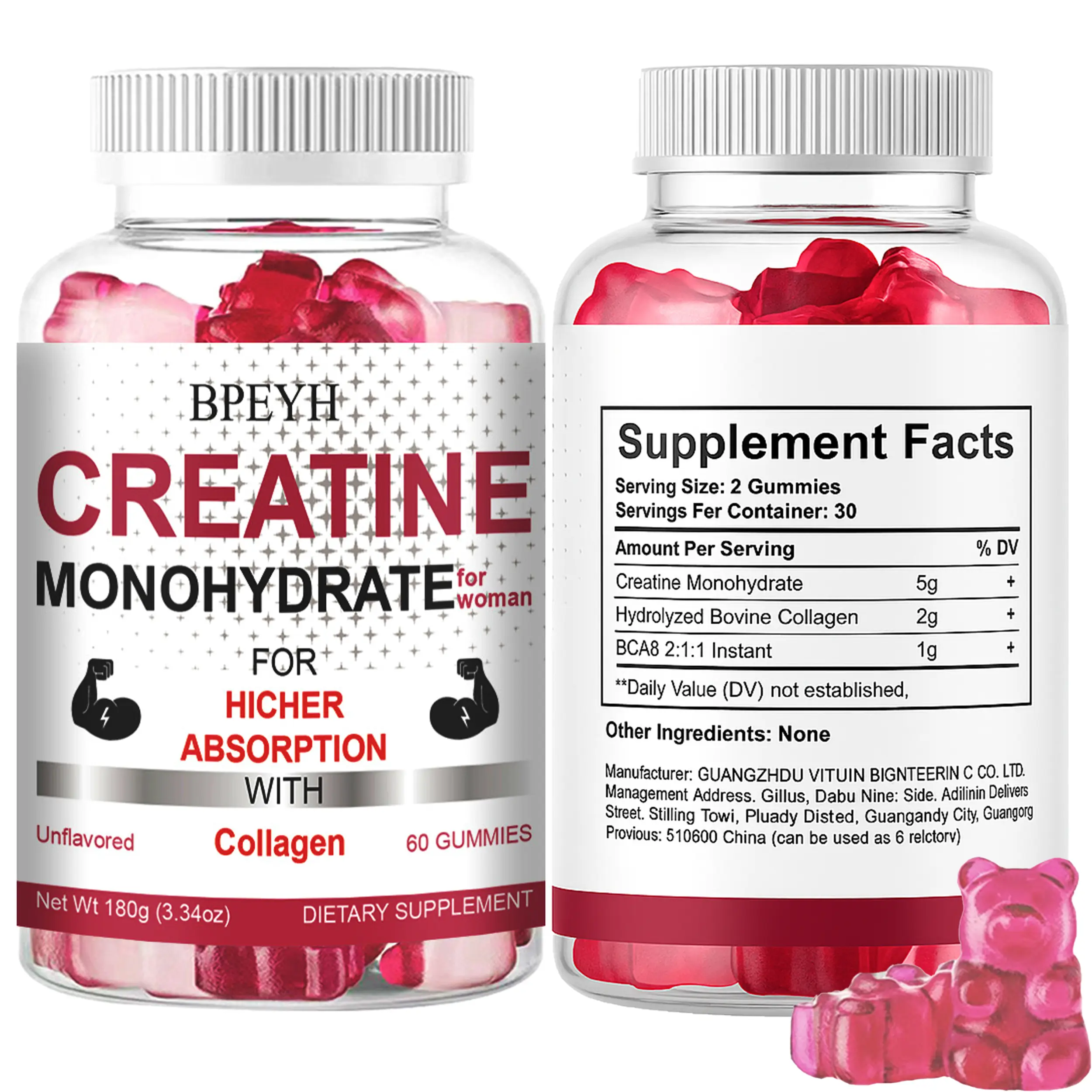 Creatine Monohydrate for Women with Collagen & BCAA's 60 Gummies for Muscle Growth Higher Absorption Colagen Dietary Fitness Supplement Edible Protein TikTok Shop