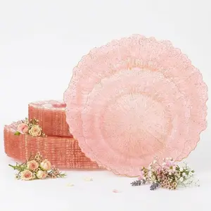 60PCS Pink Plates for Party - Pink Plastic Plates Disposable Heavy Duty - Clear Pink Plastic Plates for Mother's Day Including 30 Plastic Dinner Plates 10" & 30 Plastic Dessert Plates 7"
