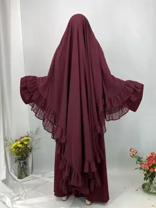 Women's Solid Color Ruffle Trim Chiffon Khimar, Modest Fashion Breathable Comfortable Hijab for Daily Wear, Modest Muslim Clothes, Women's Islamic Clothing for All Seasons, Sheer Hijabs