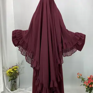 Women's Solid Color Ruffle Trim Chiffon Khimar, Modest Fashion Breathable Comfortable Hijab for Daily Wear, Modest Muslim Clothes, Women's Islamic Clothing for All Seasons, Sheer Hijabs, Modesty
