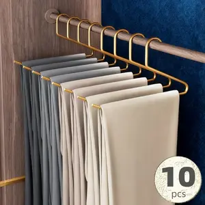 10pcs 38cm Aluminum Alloy Pants Hanger Set, Multifunctional Clothes Hanger, Dual-Use Storage & Drying, Goose Design, Non-Slip Strong Load, for Bedroom, Bathroom, Closet