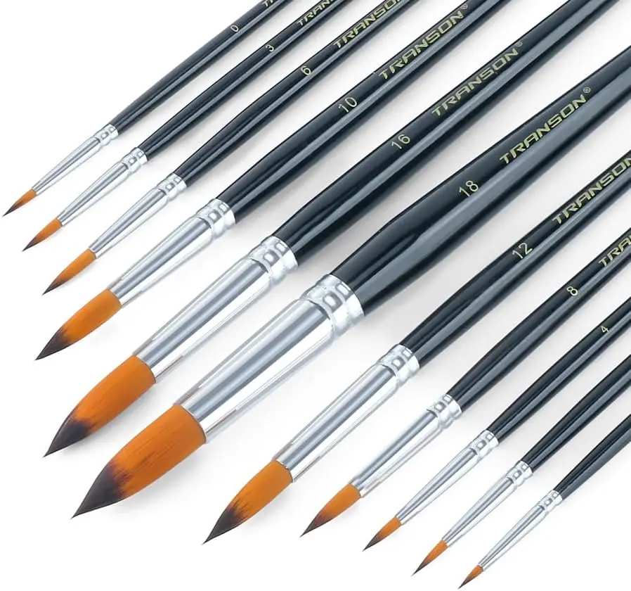 Transon Round Paint Brush Basic Set for Watercolor, Acrylic, Gouache, Ink, and Tempera Painting Artist Tools acrylic paint markers