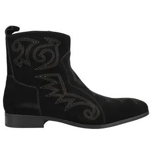 Dingo Mens Brooks Embroidered Pull On Round Toe Casual Boots Ankle - Black