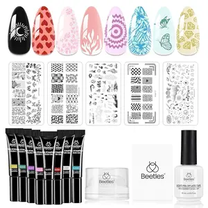 Beetles Nail Stamp Gel Polish Kit - Nail Stamping Templates, Scrapers, Liquid Latex & Short Silicone Stamper Gift for Women