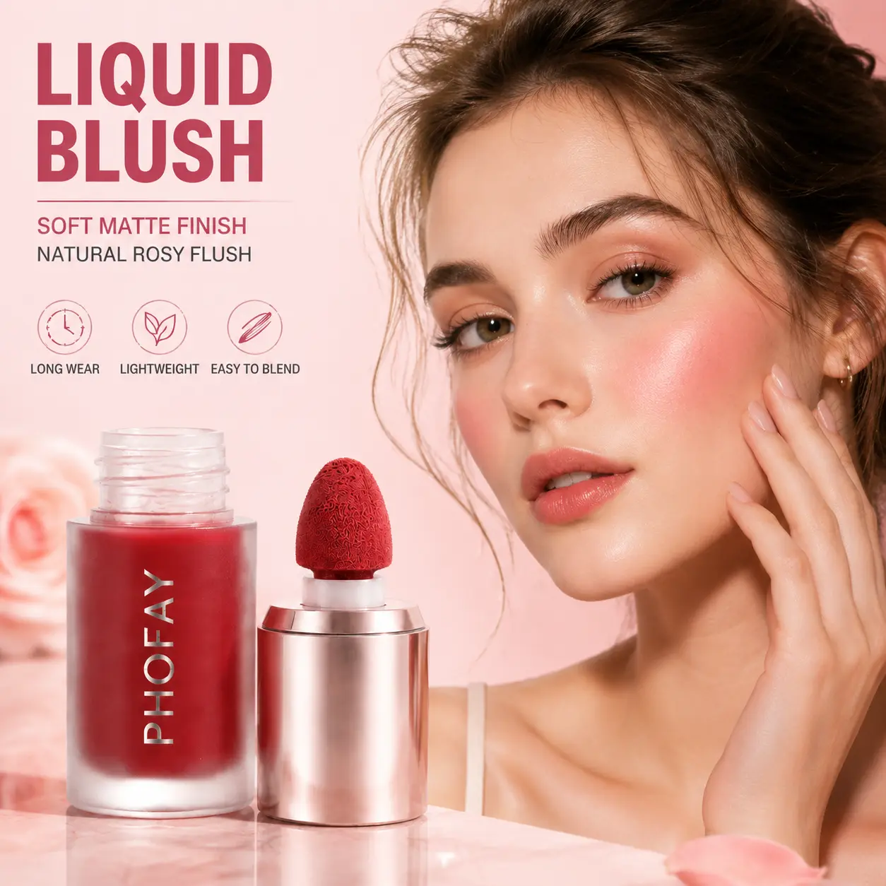 PHOFAY Mousse Liquid Blush，Soft Matte Cheek Tint Makeup for Women， Long Lasting Non Fading Formula with Lightweight Non Greasy Texture | Natural Looking Flush Color & Buildable Coverage | Easy Blend Creamy Mousse Texture | Sponge Applicator Included