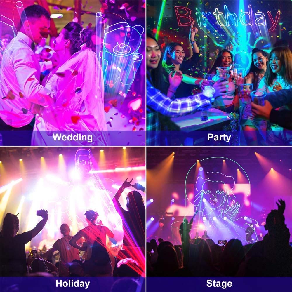 10W RGB Full Color Animation Laser Projector Interlock, DMX512 & ILDA with Multiple Control Modes, Professional Stage Laser Light for Concerts, Clubs, Weddings & Parties