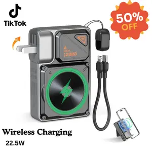 Magnetic Power Bank Charger 10000mAh Portable Charger with Built-in Cable and Foldable AC Plug, 22.5WMAX,Portable Charger with Built-in Cables for Samsung Google Pixel Moto iPhone iPad