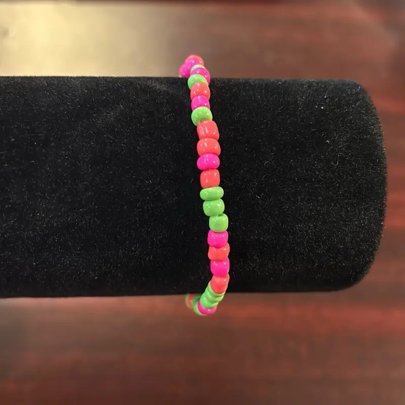 Watermelon Themed Seed Bead Bracelet - Colorful Beads in Pink, Green,  with Smooth Finish