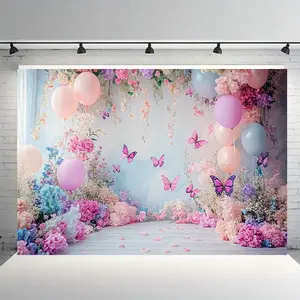 2D Plane Flower Balloon Background Banner, Polyester Party Decoration for Photography and Parties, Party Decorations Banners, Home Room Wall Decoration