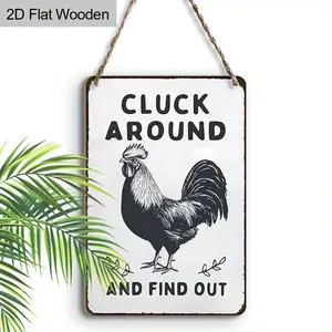 Chicken Pattern Wooden Hanging Sign, Vintage Farmhouse Kitchen & Garden Decorative Sign, Easy Hang Wall Art for Home, Bar, Office, Ornaments