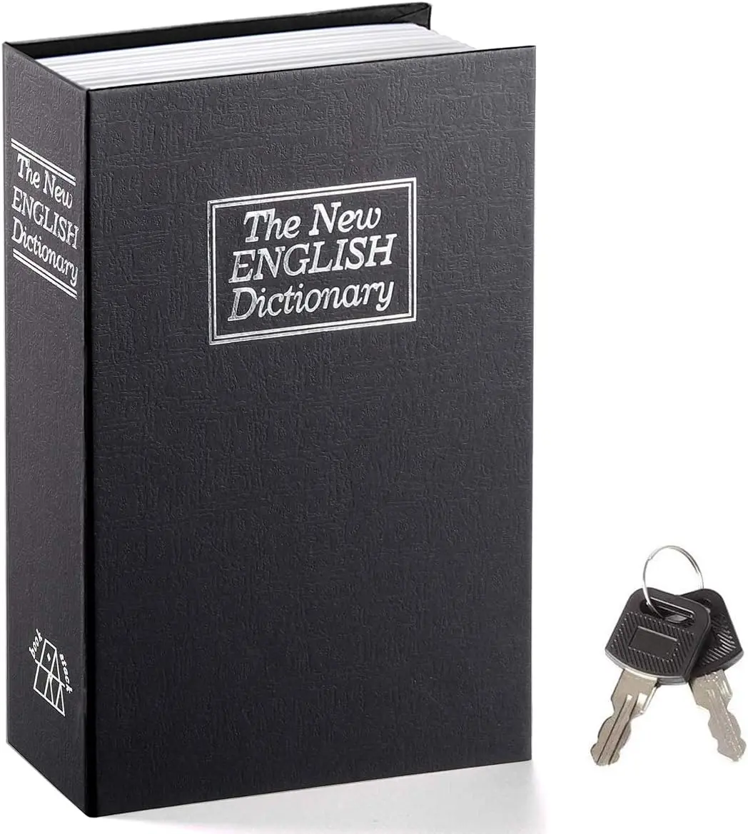 Book Safe with Key Lock,9.5" x 6.1" x 2.2" Black,RED& Navy Blue Large, Secret Book Hidden Safe Money Safe Box