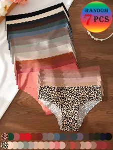 7-pack women's underwear in random colors, multi-color, Seamless No Show, comfortable and skin-friendly, one-piece half-hip design, sports invisible briefs