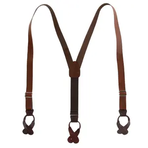 CTM Men's Coated Leather Button-End 1 Inch Suspenders