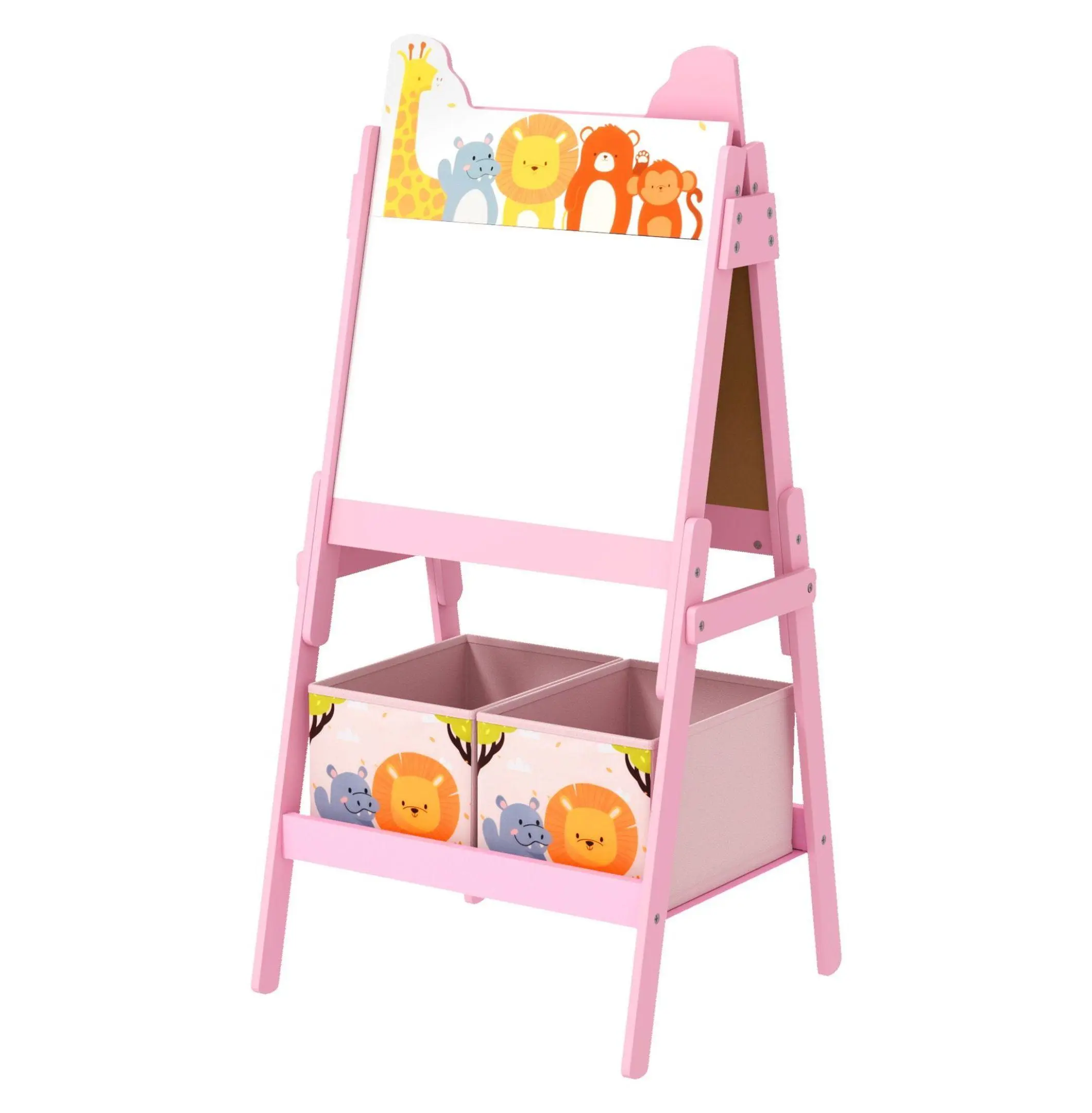 Kids Double-Sided Whiteboard & Chalkboard Easel Set with Storage Boxes - Art Creation Easel for Toddlers 3-8 Years (Pink, Blue)