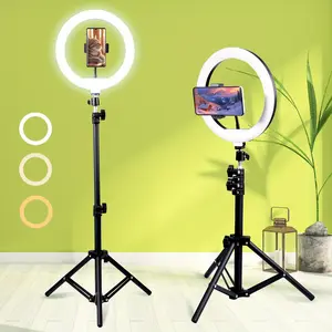 Black Selfie LED Photo Light Set 10-Inch Ring Light Filling Light with USB Power, 43.3-Inch Tripod, Adjustable 3-Color Temperature, Mobile Phone Clip  Smartphone Plastic Cellphone vacuum phone holder