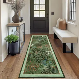 2x6 Runner Rug for Hallway, Washable Floral Throw Rug, Modern Jungle Animal Non Slip Indoor Mat, for Entryway, Laundry, Kitchen, Light Green