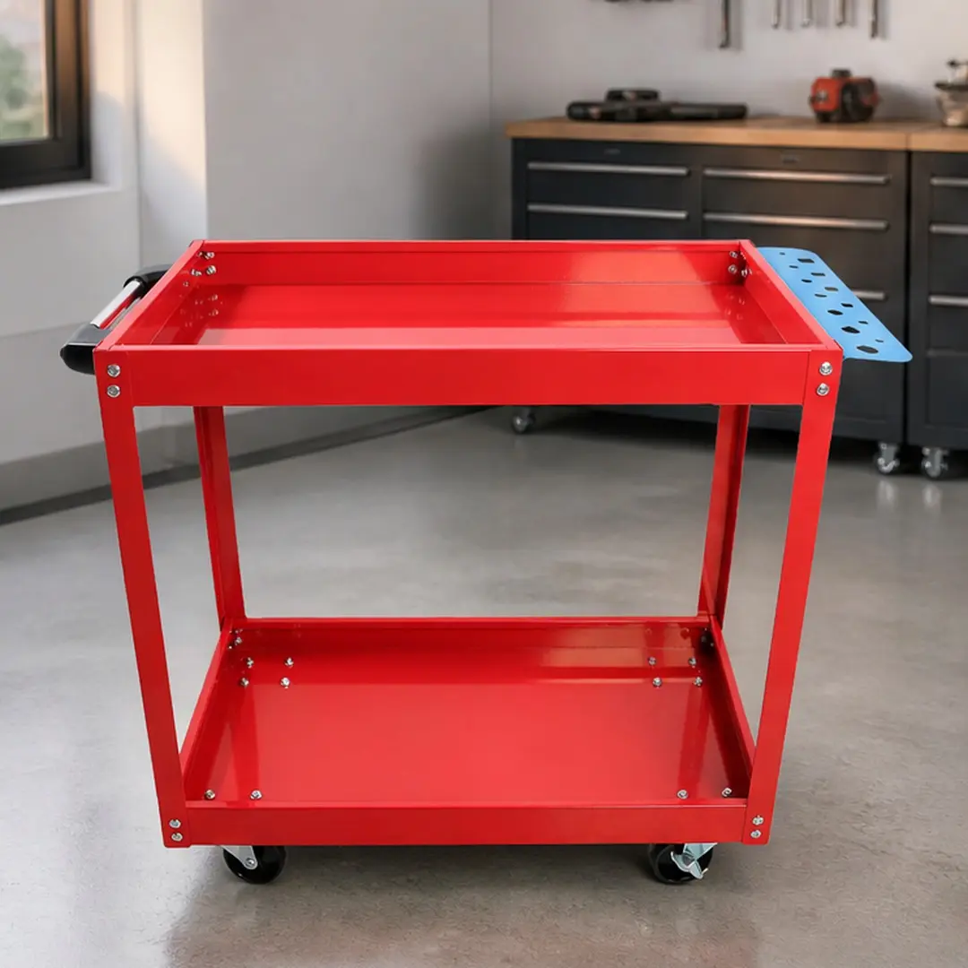 ARCH Heavy Duty Steel Rolling Tool Cart with Lockable Wheels, 400 LBS Capacity, 2-Tier Utility Service Cart for Garage, Workshop, Warehouse, Red/Blue Color Options, ABS+Steel Construction, Powder Coated Finish, Compact Mobile Mechanic Cart