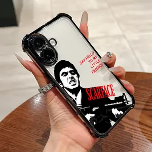 Luxury Business High-End Creative Classic Movie Character Scarface Phone Case Compatible with Iphone 16 16E 15 14 13 12 Mini 11 Pro Max X XR XSMAX 8 7 E Plus, Featuring a Black Border And a Transparent Back for Drop