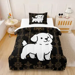 2/3Pcs Multi-style Cute Dog Quilted Comforter Set, Pet Lover Style, Thickened Warm All Season Bedding Set, for Pet Enthusiasts Bedroom, Dorm, Rental House, Home Use, Comforter With Filling, Pillowcases Without Filling